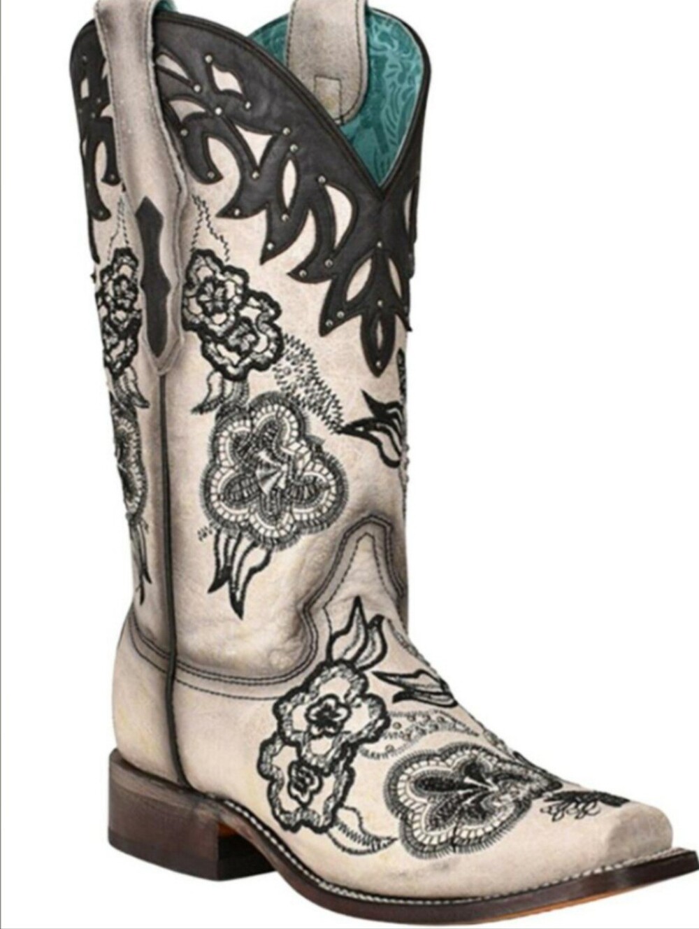 Corral Black and Cream Embroidered Heeled Boots